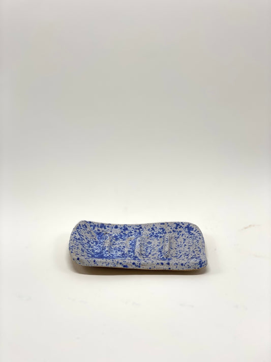 Blue speckled soap dish