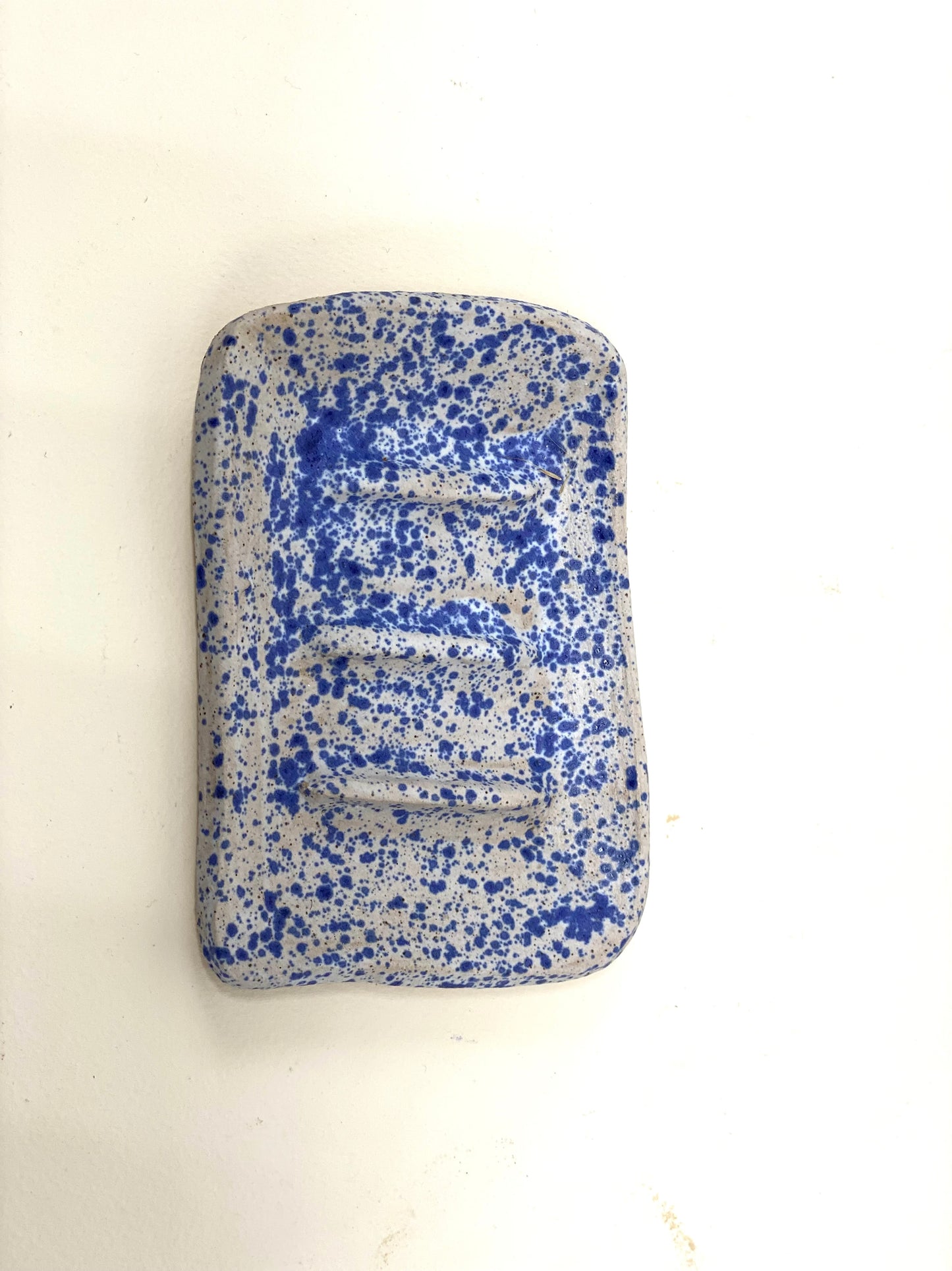 Blue speckled soap dish